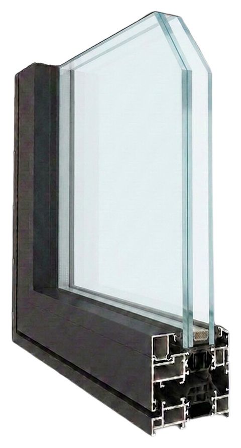 Laminated smart glass seated in a thermally-broken aluminum frame corner