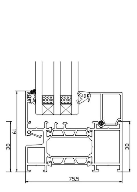 ML76S fixed picture-window frame cross-section, 75.5 mm depth and 61 mm sightline