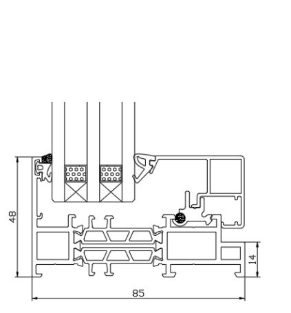 ML85S Slim fixed picture-window frame cross-section, 85 mm depth and 48 mm slim sightline