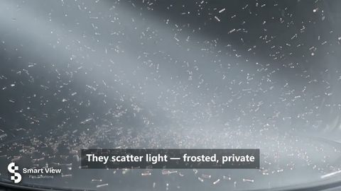 Smart glass panel switching from frosted to clear in the Smart View PDLC technology explainer