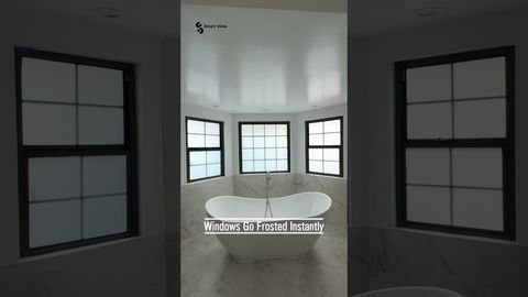 West Covina bathroom bay windows turning frosted around a freestanding tub