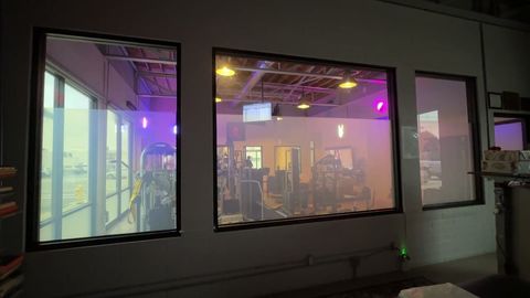 Ventura gym training room windows with switchable privacy film over the gym floor