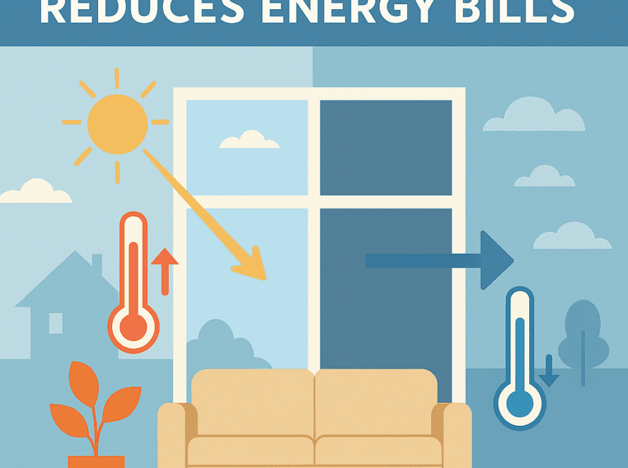 Smart film reduces energy bills — switchable PDLC smart film on west-facing residential glazing reducing solar gain and cooling load