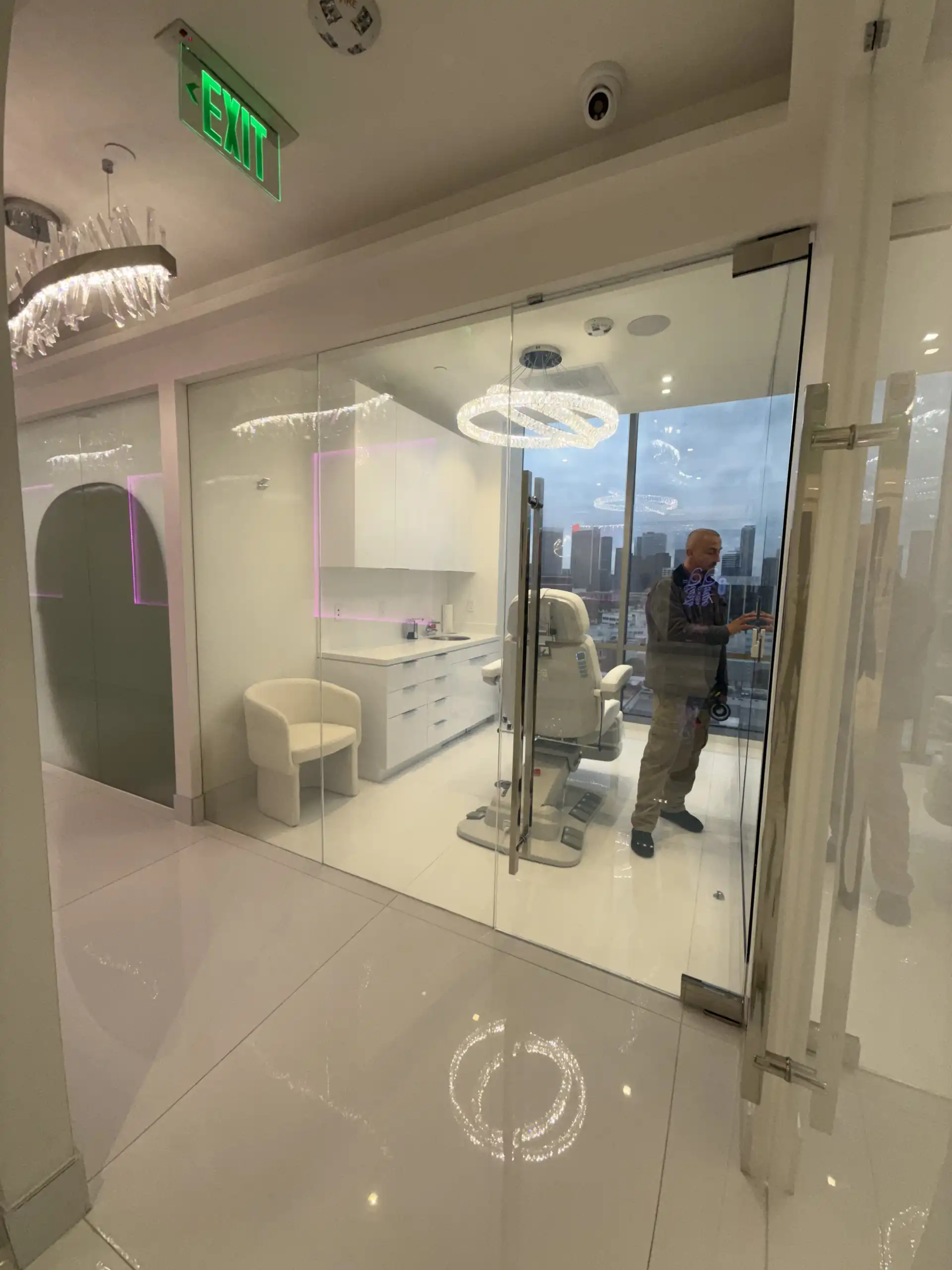 Smart glass office partition at surgery clinic in Beverly Hills CA in clear mode