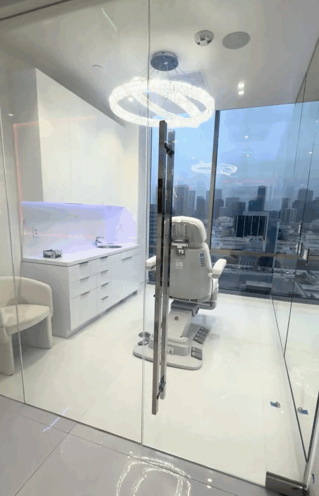 Switchable smart glass treatment room in Beverly Hills surgery clinic