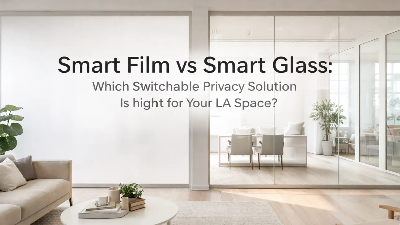 Smart film vs smart glass — side-by-side comparison of switchable smart film retrofit and laminated smart glass on Los Angeles residential windows
