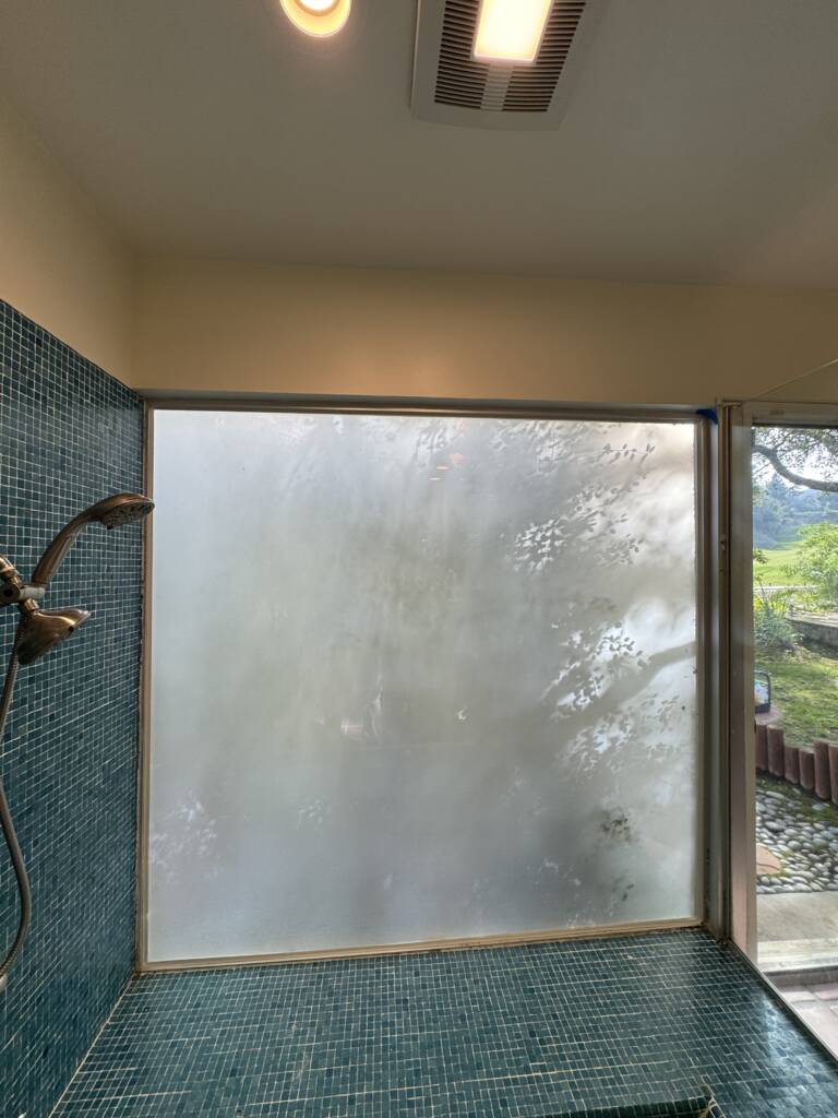 Residential shower smart film window in opaque privacy mode Tarzana CA