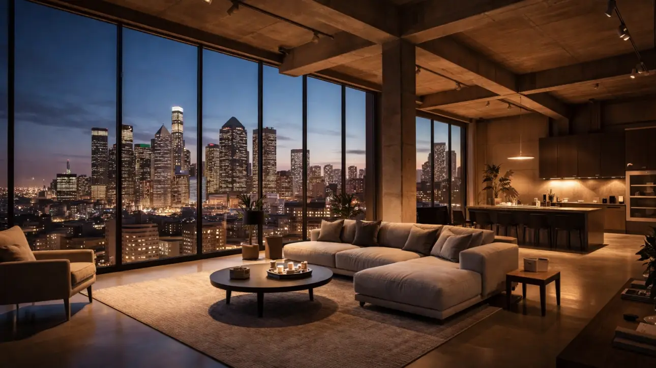 Smart glass for downtown LA offices — switchable PDLC smart glass on a DTLA office conference-room window in frosted privacy mode