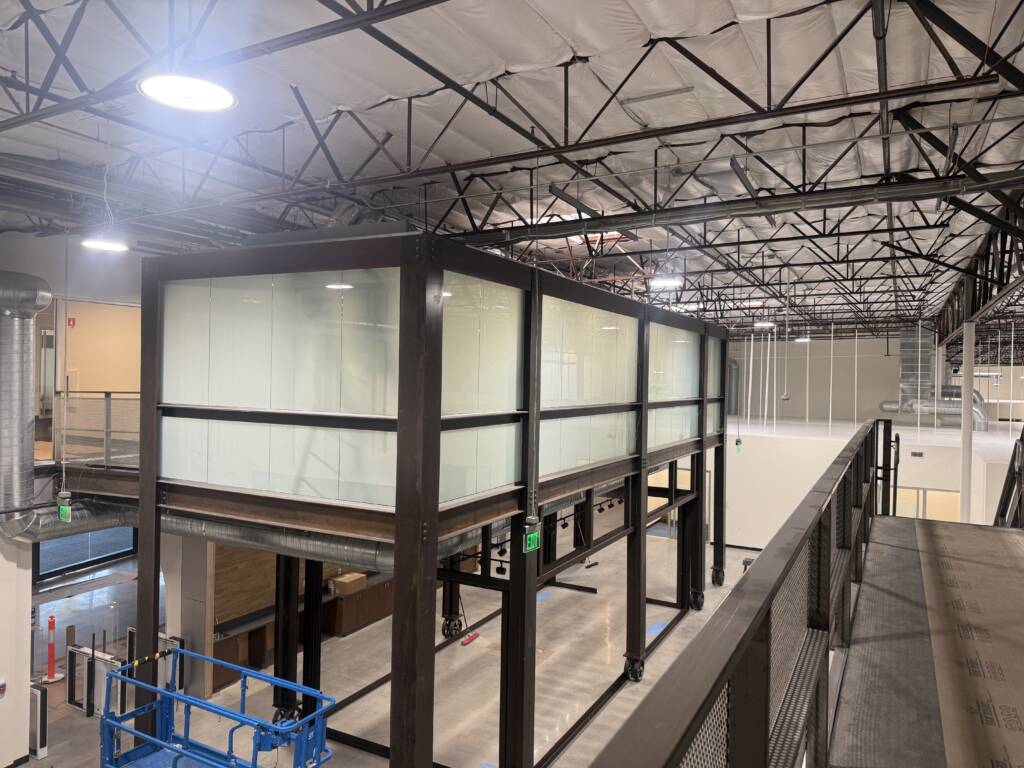 Commercial smart glass panels in opaque mode on upper deck conference room in Carlsbad CA