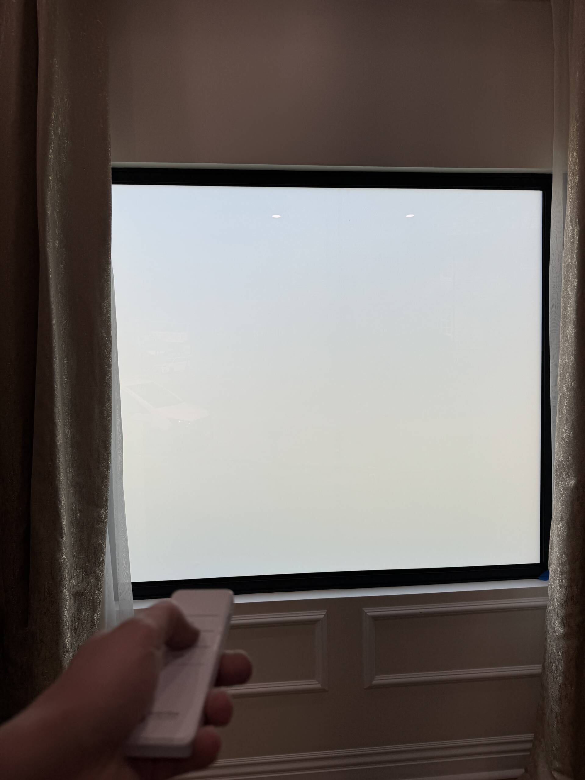 Smart film window installed in La Cañada CA home office showing opaque privacy mode