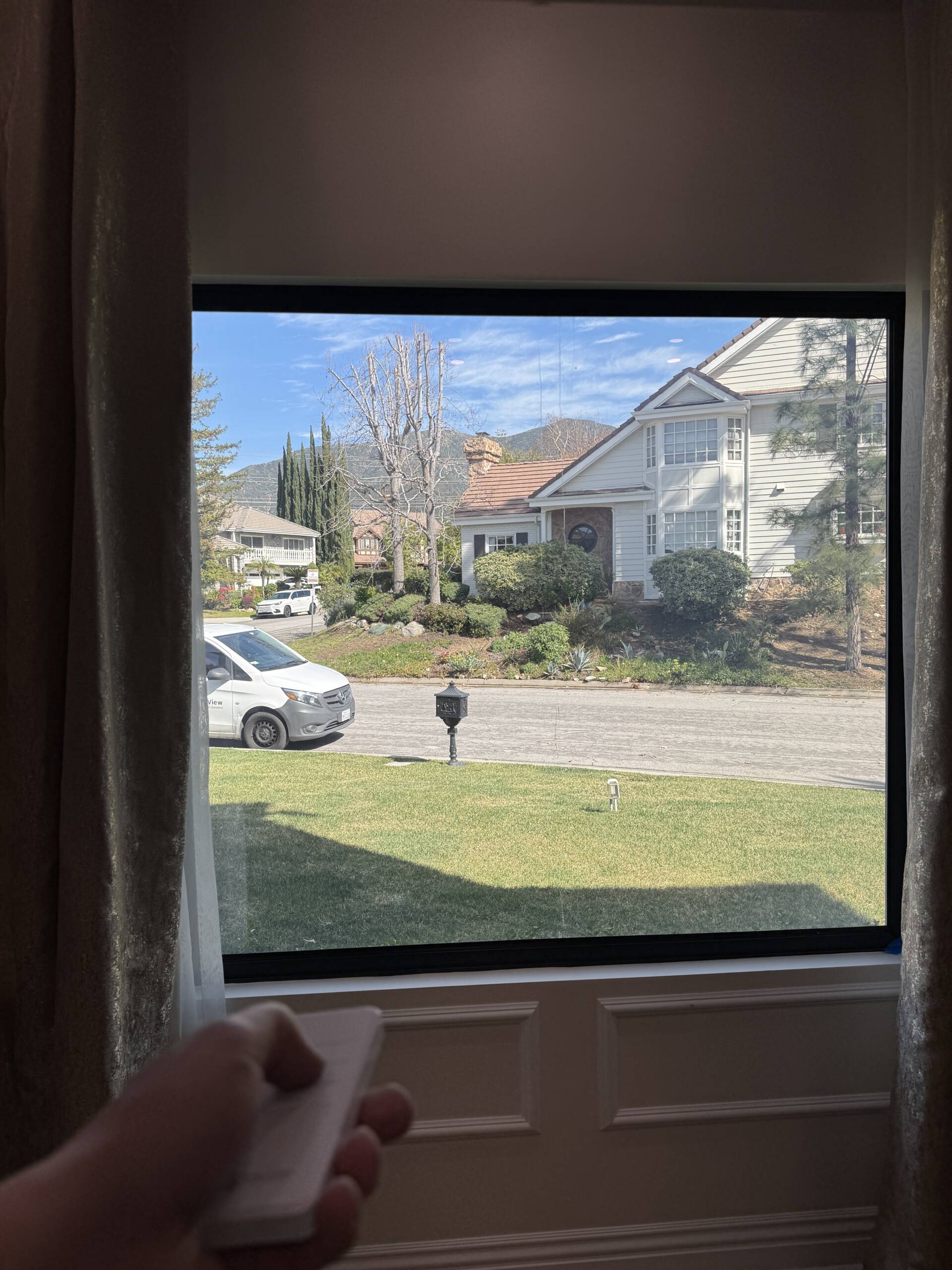 Smart film window in La Cañada CA home office in clear mode