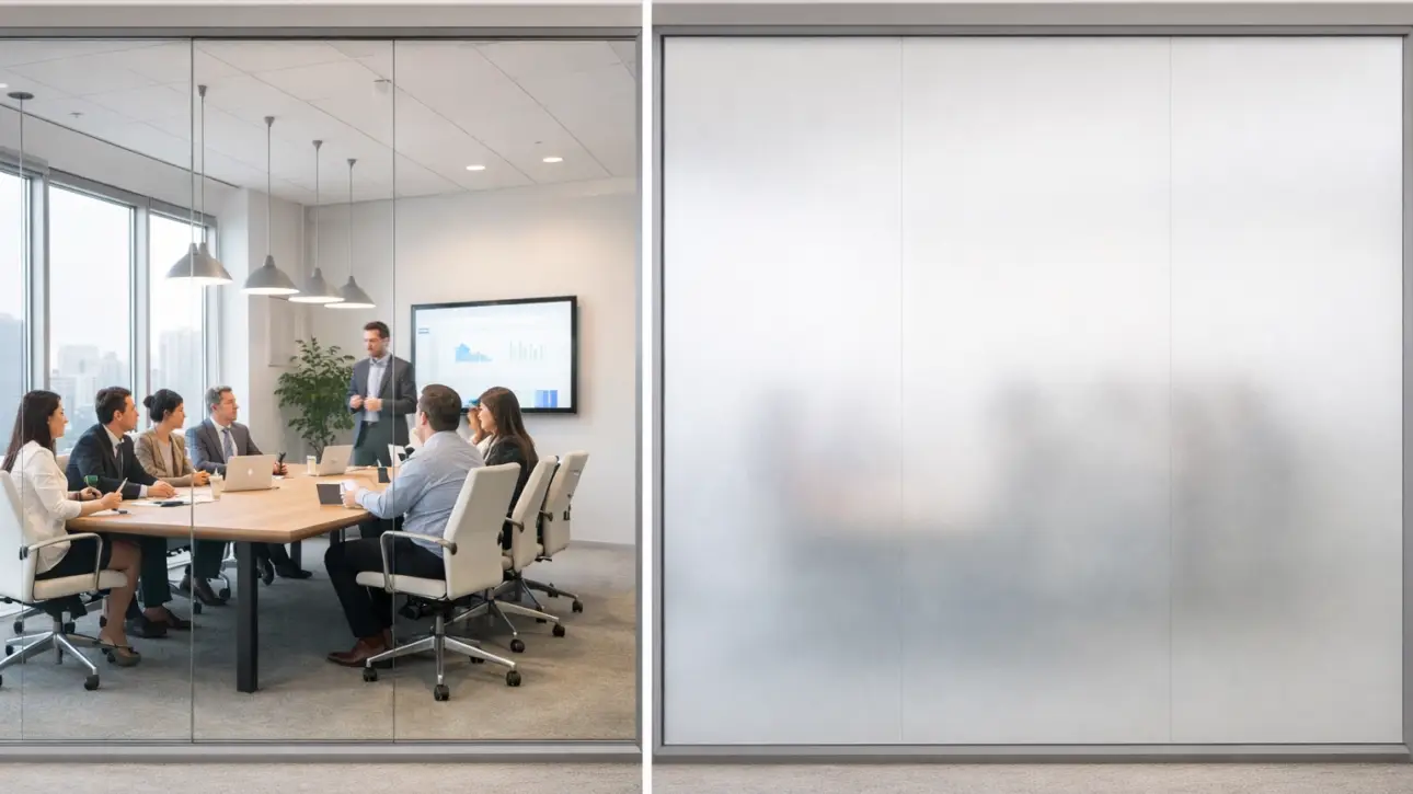 Conference room privacy mistakes addressed — switchable smart film install on a Beverly Hills boardroom