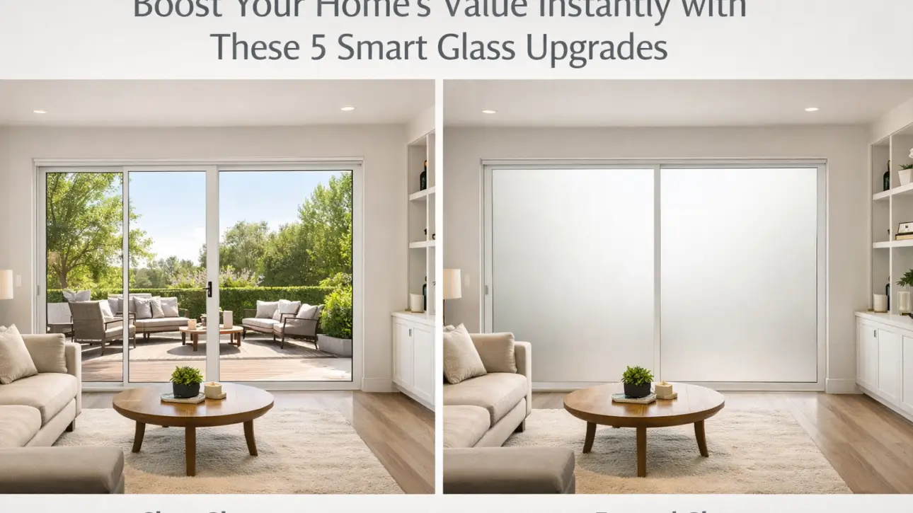 Smart glass home upgrades — modern LA residential bathroom window with switchable PDLC smart film retrofit demonstrating master-bath upgrade as part of whole-home stack