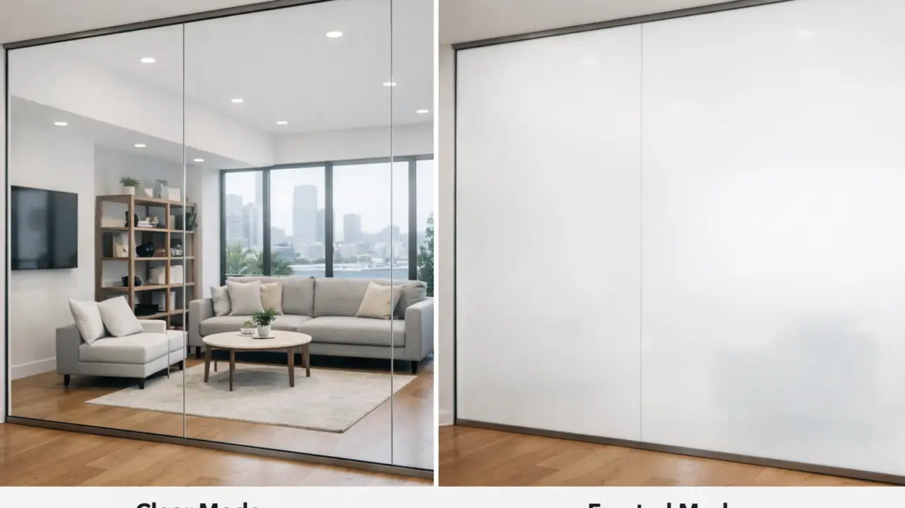 First time smart film install guide — switchable film applied to a modern LA glass wall ready for control test