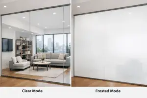 First time smart film install guide — switchable film applied to a modern LA glass wall ready for control test