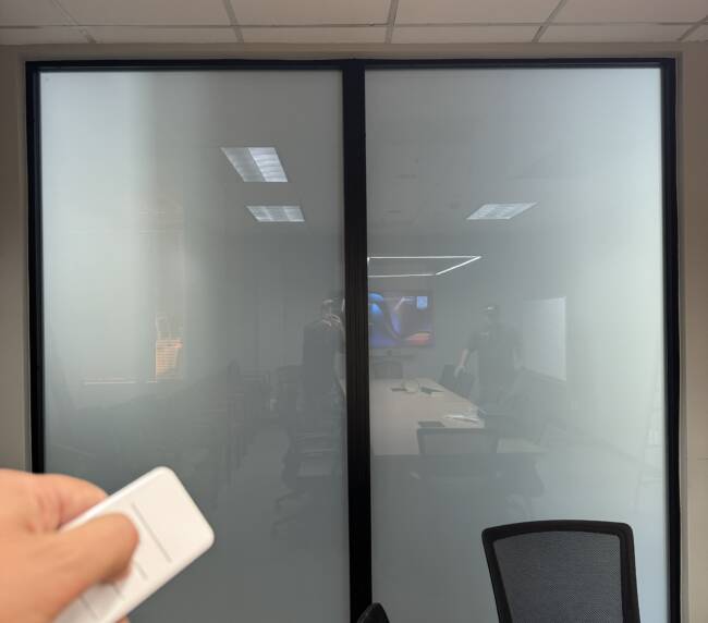 Smart glass conference room Westlake Village in frosted state for on-demand meeting privacy