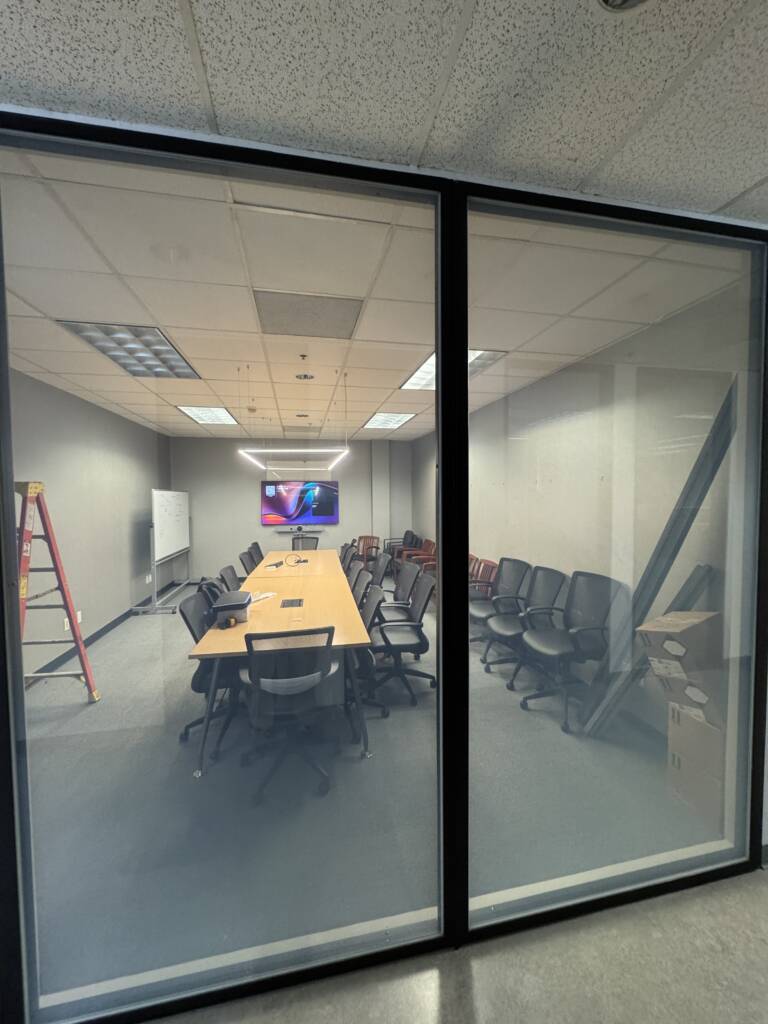 Smart glass conference room Westlake Village in clear state with PDLC switchable film transparent